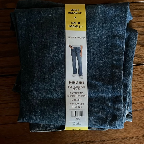 Vintage America Ladies' Bootcut Jean Mid-Rise Stretch Size 6 New - Picture 3 of 7